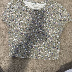Aerie Green Floral Baby Tee